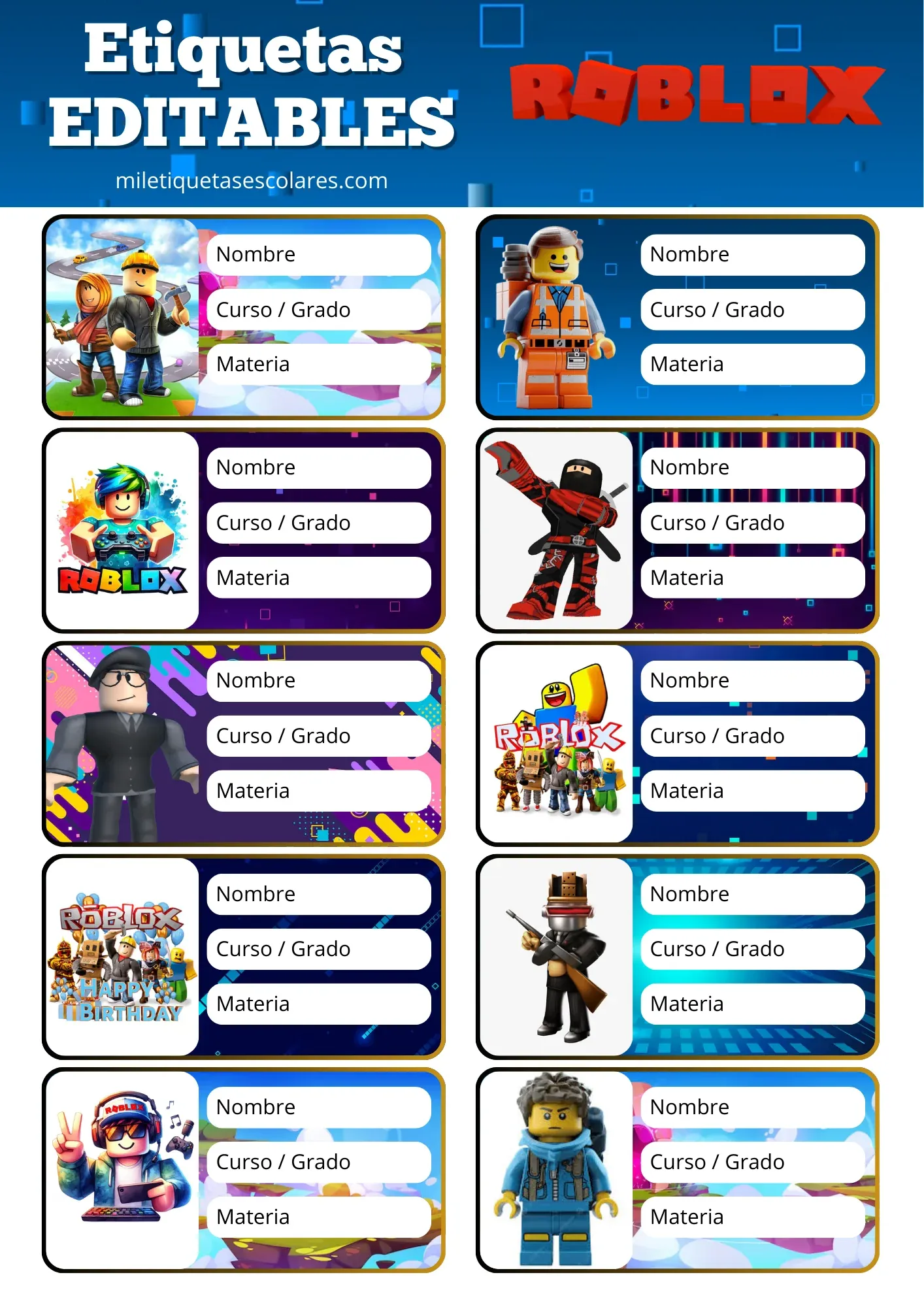 Descargar Etiquetas Escolares de Roblox