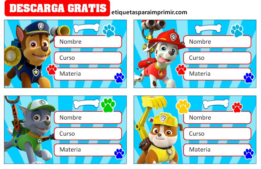 Etiquetas Escolares Paw Patrol