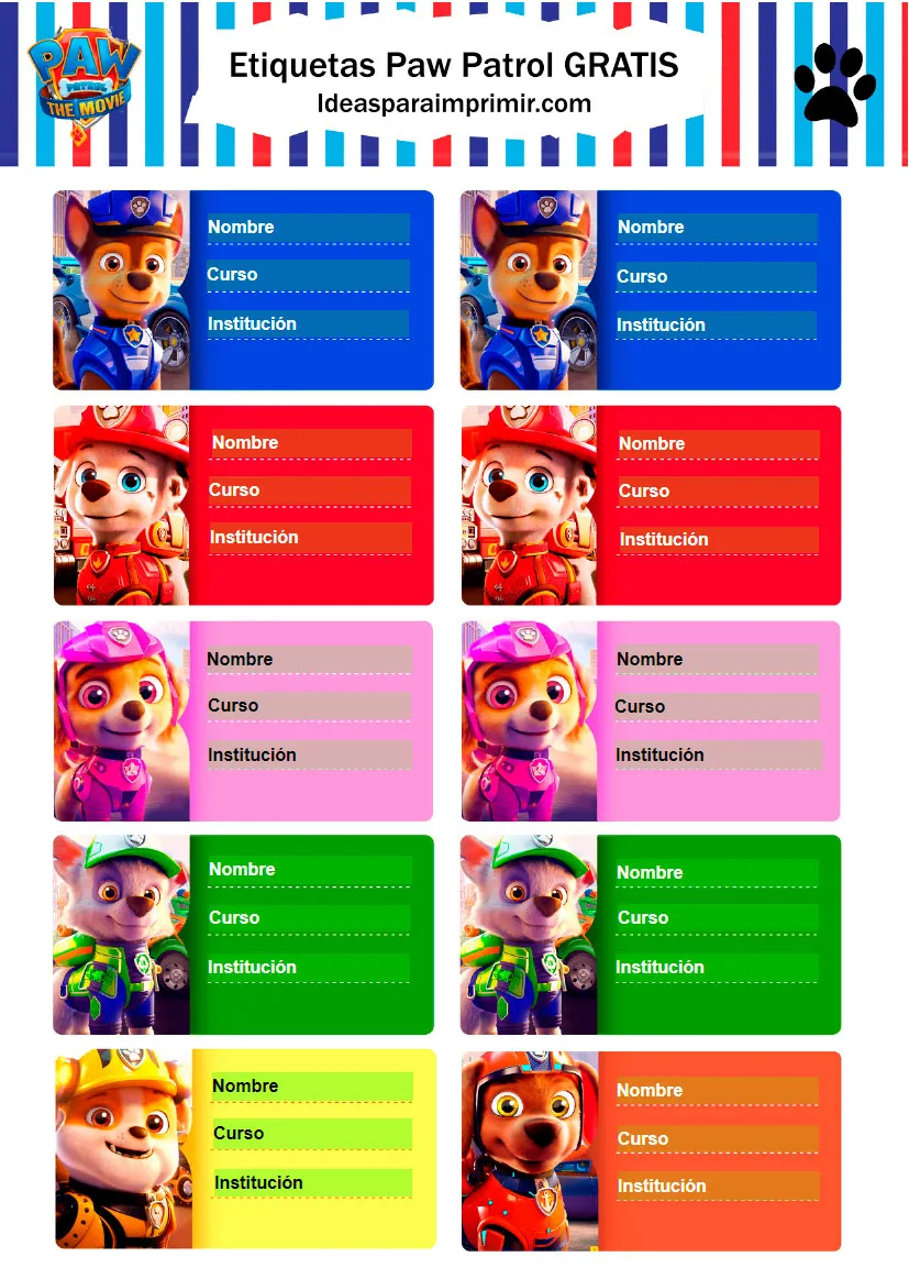 Etiquetas Escolares Paw Patrol